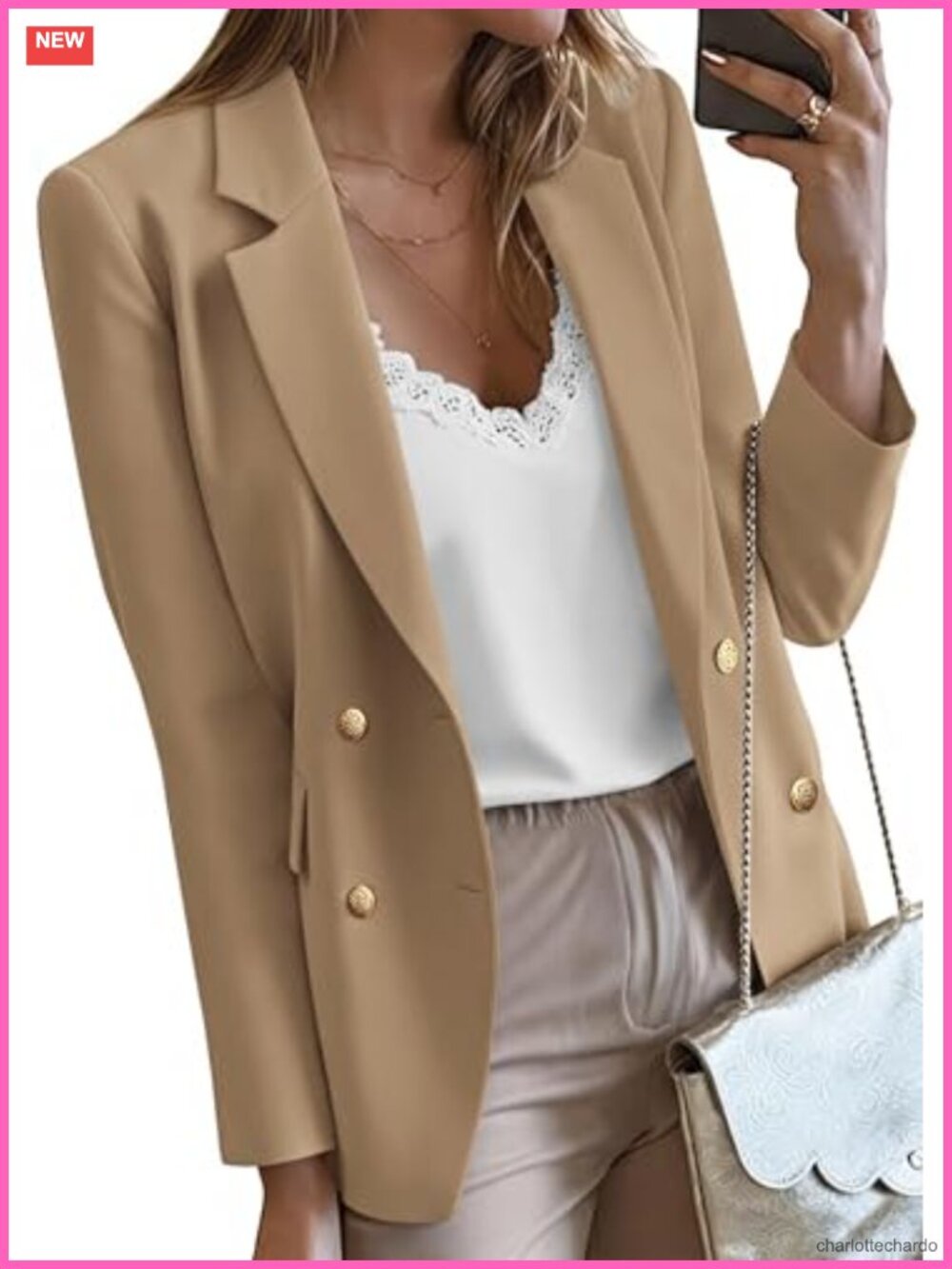 Womens Double Breasted Blazer Gold Button Business Casual Office Jacket